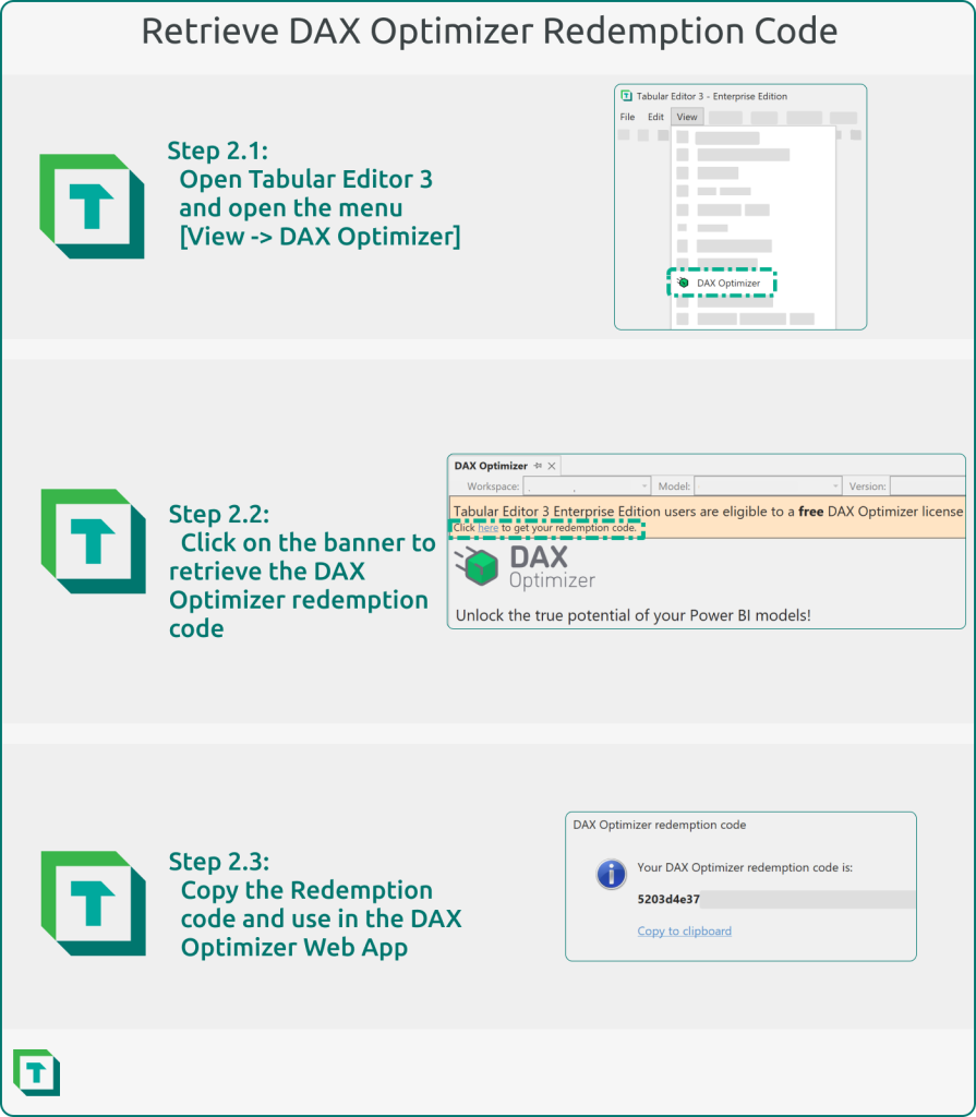 Figure 3: Retrieving the DAX Optimizer redemption code inside Tabular Editor 3